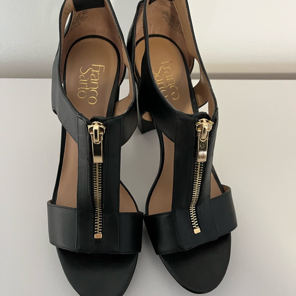 Franco Sarto Black Sandals with Gold Zipper